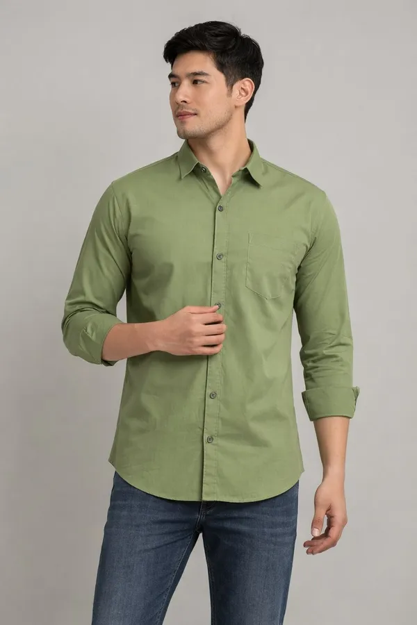 Men's_Solid_Cotton_Casual_Button-Down_Shirt_�_Olive_Green_(Full_Sleeves)
