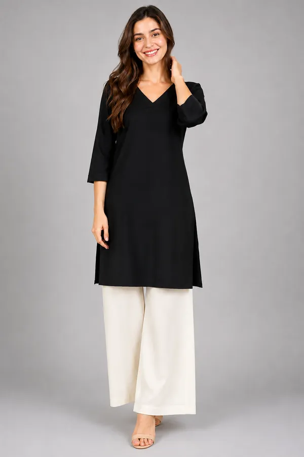 Women_Cotton_3/4th_Sleeve_Straight_Kurti_�_Casual_Everyday_Wear