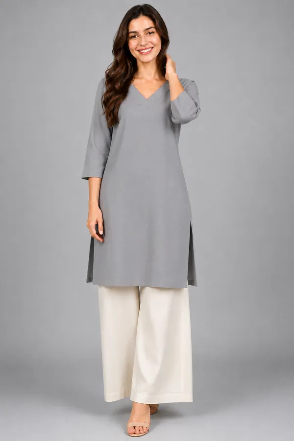 Women_Cotton_3/4th_Sleeve_Straight_Kurti_�_Casual_Everyday_Wear