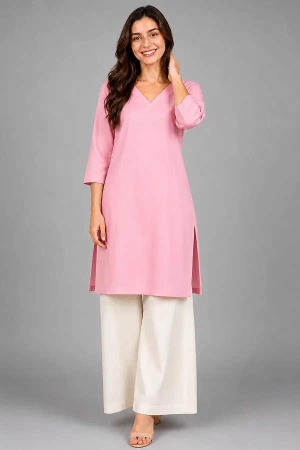 Women_Cotton_3/4th_Sleeve_Straight_Kurti_�_Casual_Everyday_Wear