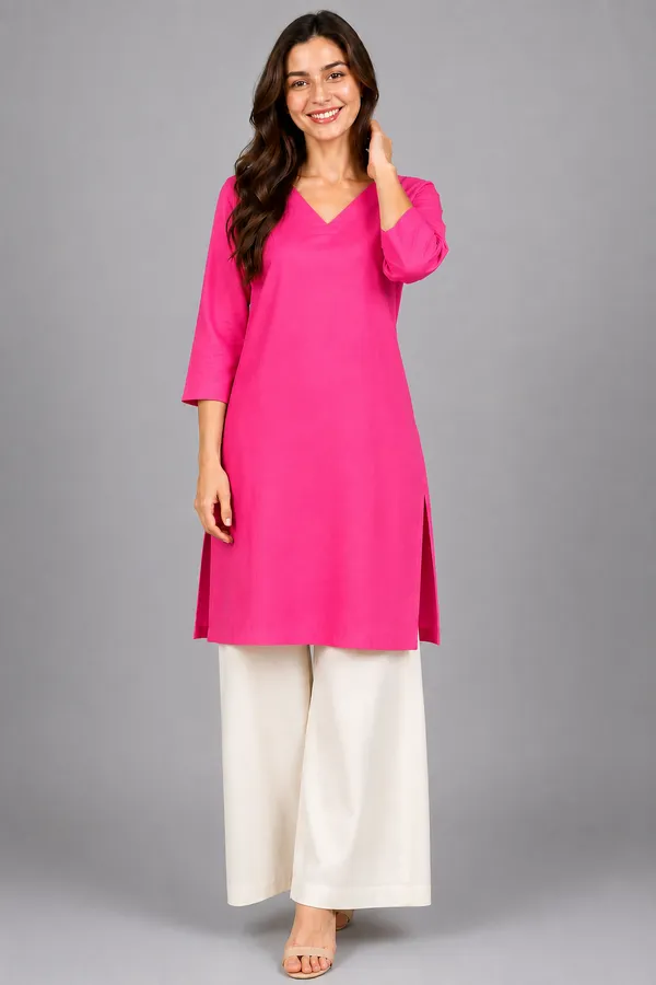 Women_Cotton_3/4th_Sleeve_Straight_Kurti_�_Casual_Everyday_Wear