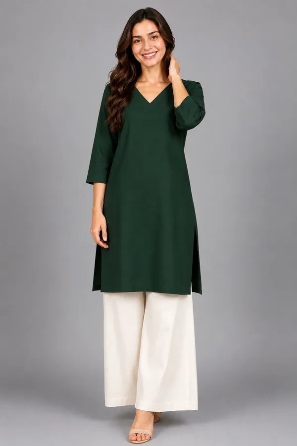 Women_Cotton_3/4th_Sleeve_Straight_Kurti_�_Casual_Everyday_Wear