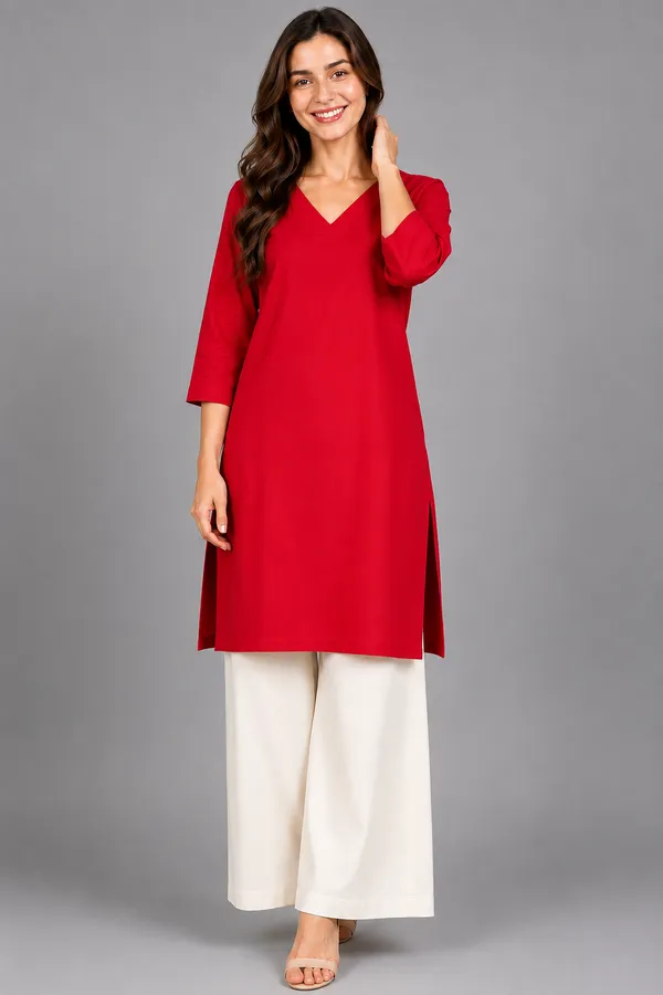 Women_Cotton_3/4th_Sleeve_Straight_Kurti_�_Casual_Everyday_Wear
