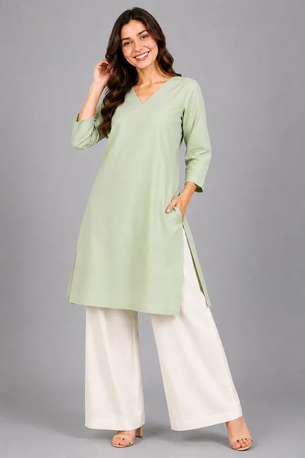 Women_Cotton_3/4th_Sleeve_Straight_Kurti_�_Casual_Everyday_Wear