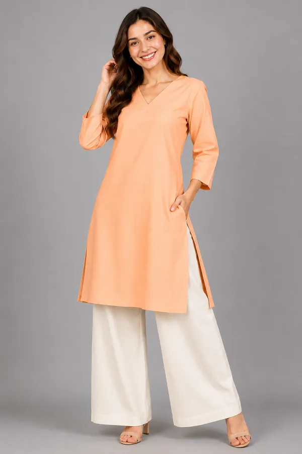 Women_Cotton_3/4th_Sleeve_Straight_Kurti_�_Casual_Everyday_Wear