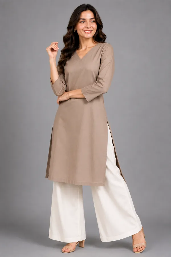 Women_Cotton_3/4th_Sleeve_Straight_Kurti_�_Casual_Everyday_Wear