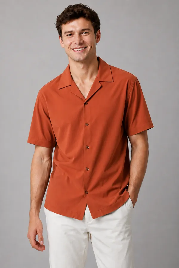 Men's_Rust_Orange_Cuban_Collar_Cotton_Flex_Shirt_�_The_Resort_Collection