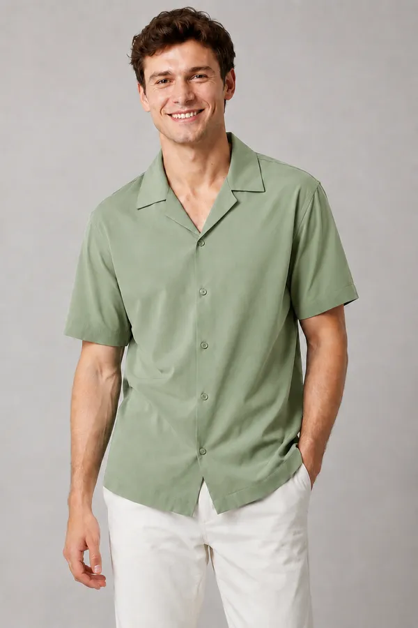 Men's_Sage_Green_Cuban_Collar_Cotton_Flex_Shirt_�_The_Resort_Collection
