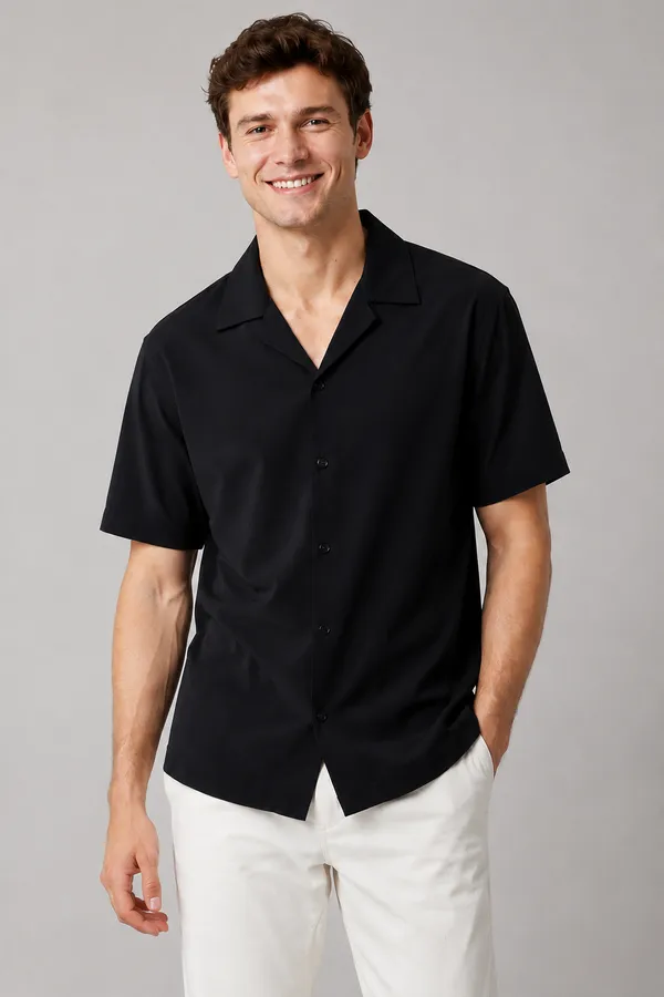 Men's_Black_Cuban_Collar_Cotton_Flex_Shirt_�_The_Resort_Collection