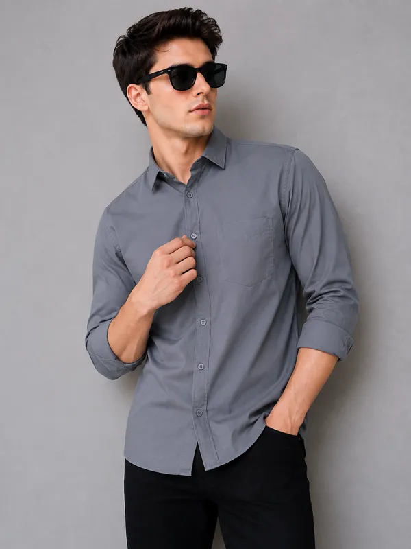 Men's_Premium_Slate_Grey_Solid_Cotton_Casual_Shirt