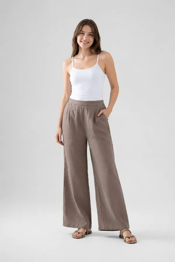 Women�s_Breathable_Taupe_Color_Cotton_Wide_Leg_Pants_�_Relaxed_Fit_Lounge_&_Casual_Trousers
