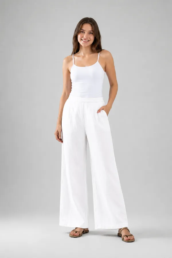 Women�s_Breathable_White_Color_Cotton_Wide_Leg_Pants_�_Relaxed_Fit_Lounge_&_Casual_Trousers