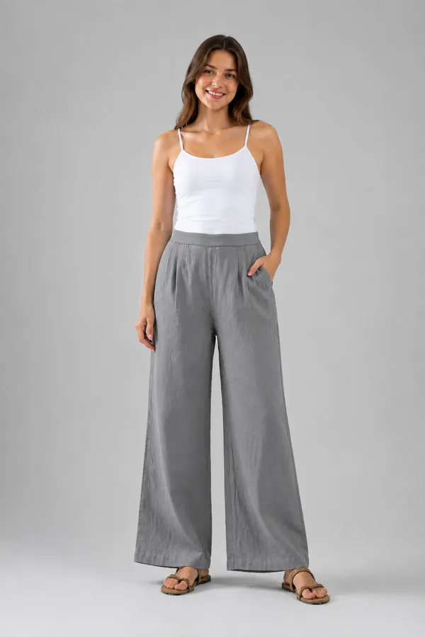Women�s_Breathable_Grey_Color_Cotton_Wide_Leg_Pants_�_Relaxed_Fit_Lounge_&_Casual_Trousers