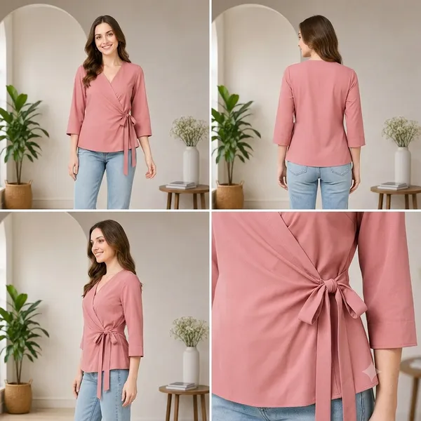 Women's_Rose_Pink_V-Neck_Wrap_Top_with_Side_Bow_Detail