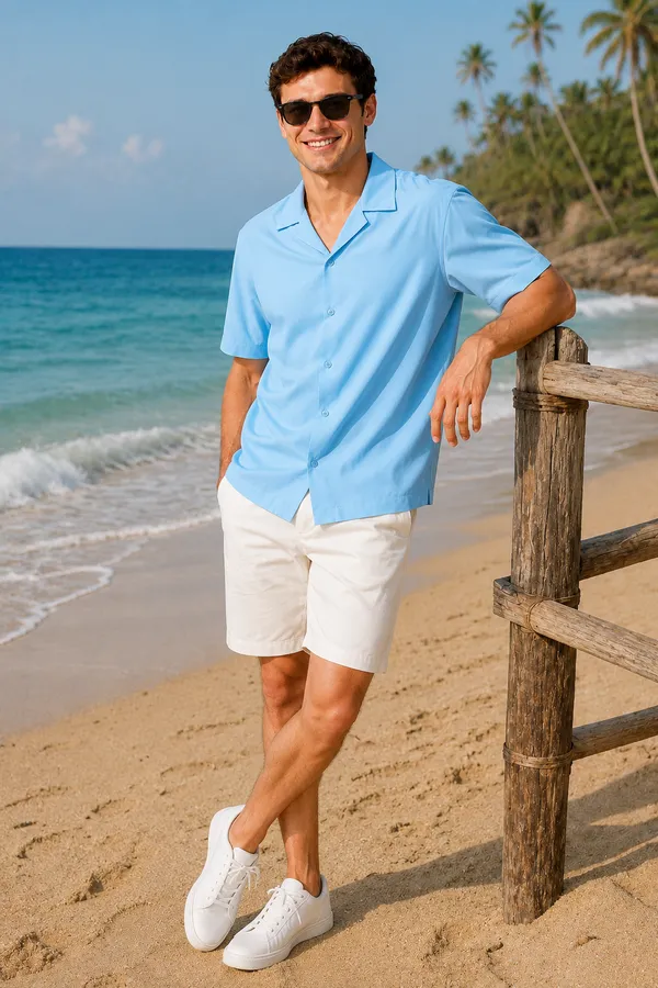 Men's_Sky_Blue_Cuban_Collar_Cotton_Flex_Shirt_�_The_Resort_Collection