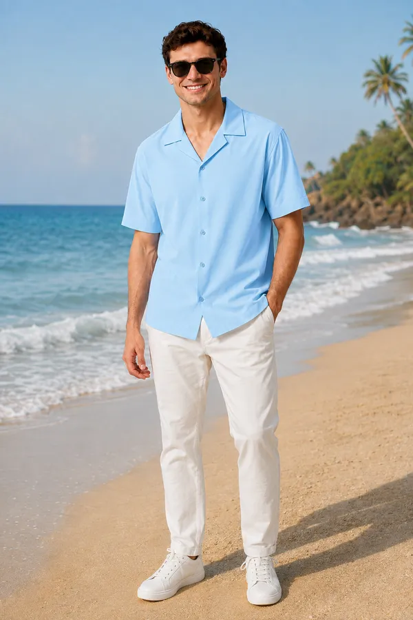 Men's_Sky_Blue_Cuban_Collar_Cotton_Flex_Shirt_�_The_Resort_Collection