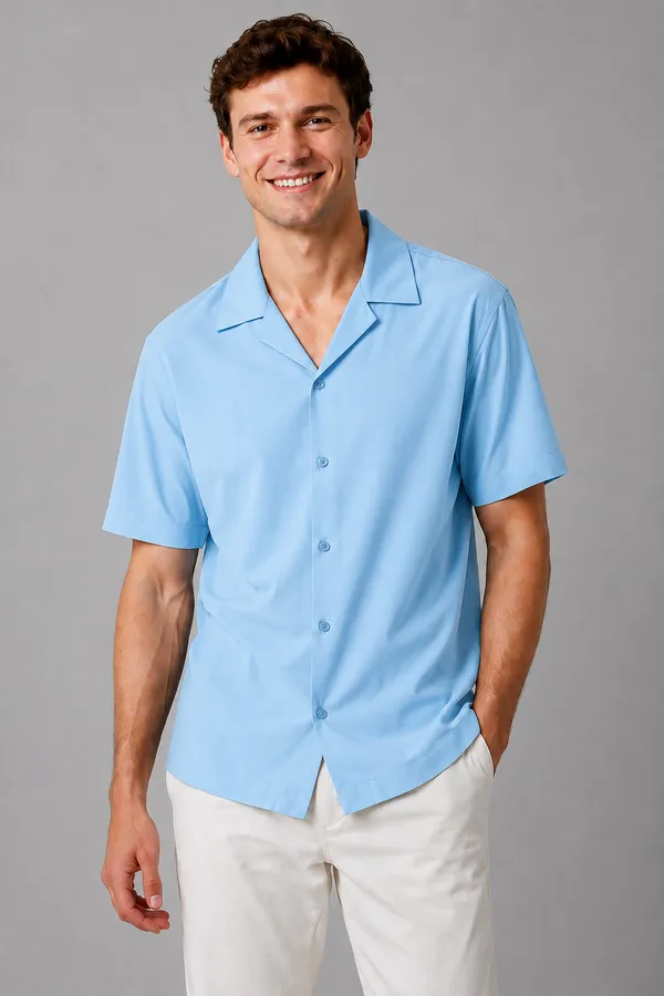 Men's_Sky_Blue_Cuban_Collar_Cotton_Flex_Shirt_�_The_Resort_Collection