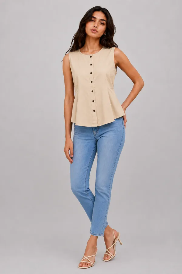 Women's_Beige_Sleeveless_Round_Neck_Button-Front_Peplum_Top