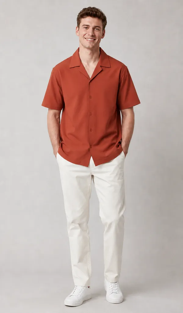 Men's_Rust_Orange_Cuban_Collar_Cotton_Flex_Shirt_�_The_Resort_Collection