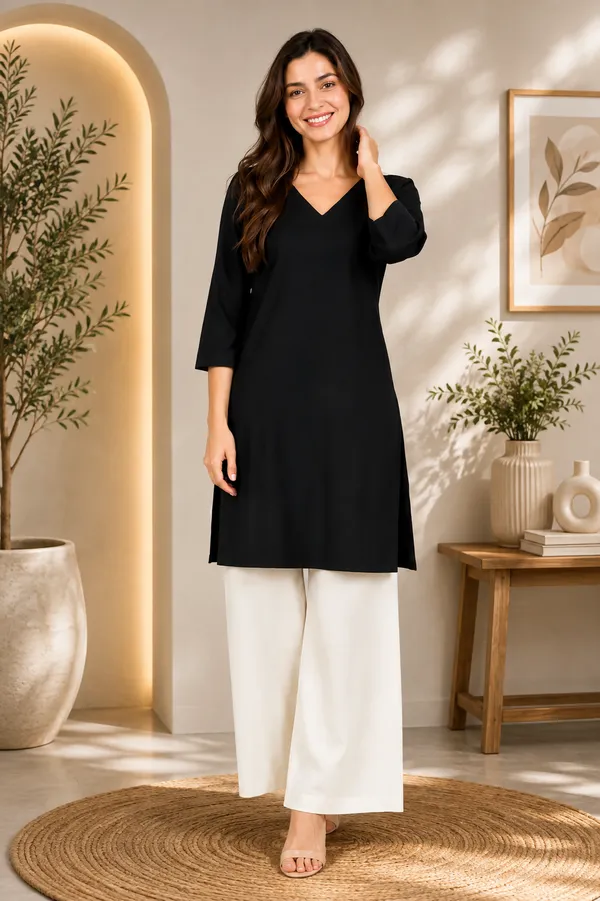 Women_Cotton_3/4th_Sleeve_Straight_Kurti_�_Casual_Everyday_Wear