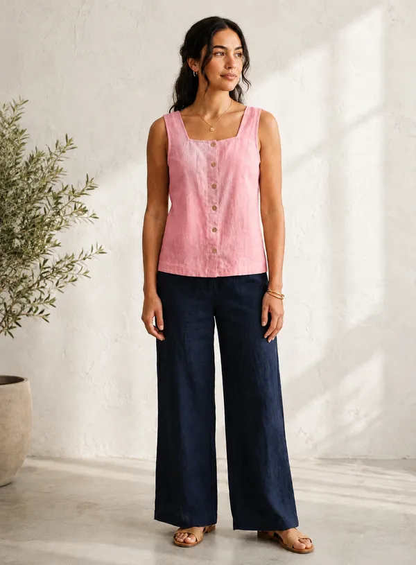 Pink_Cotton_Sleeveless_Button_Front_Top_For_Women