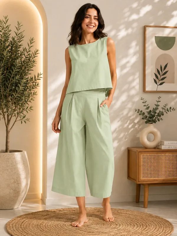 Women_Minimalist_Mint_Green_Cotton-Look_Sleeveless_Top_&_Wide-Leg_Trouser_Co-ord_Set