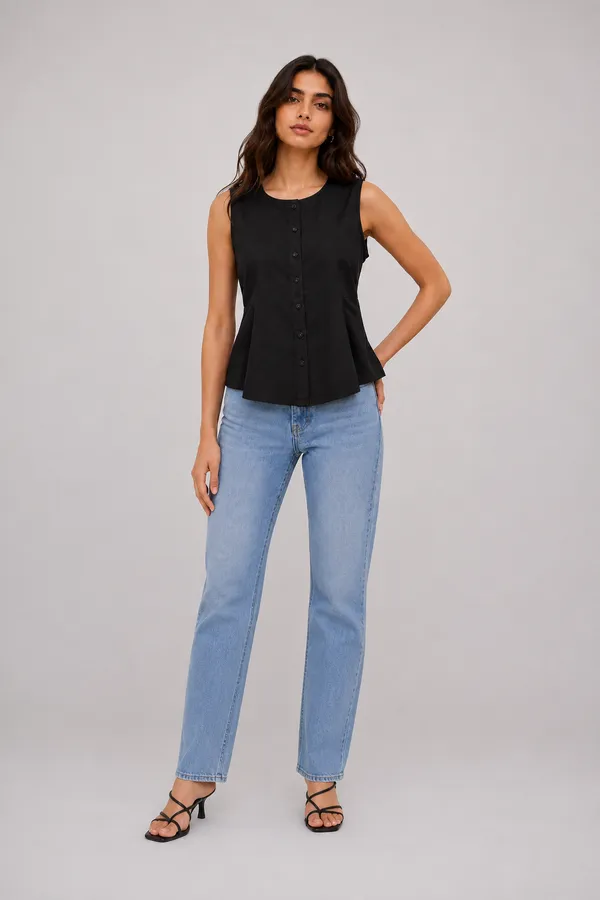 Women's_Black_Sleeveless_Round_Neck_Button-Front_Peplum_Top