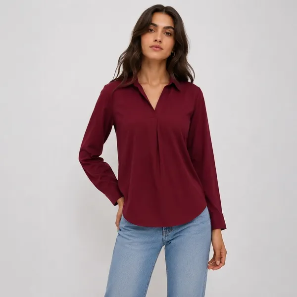Burgundy_Cotton_Relaxed_Fit_Collared_Shirt_For_Women