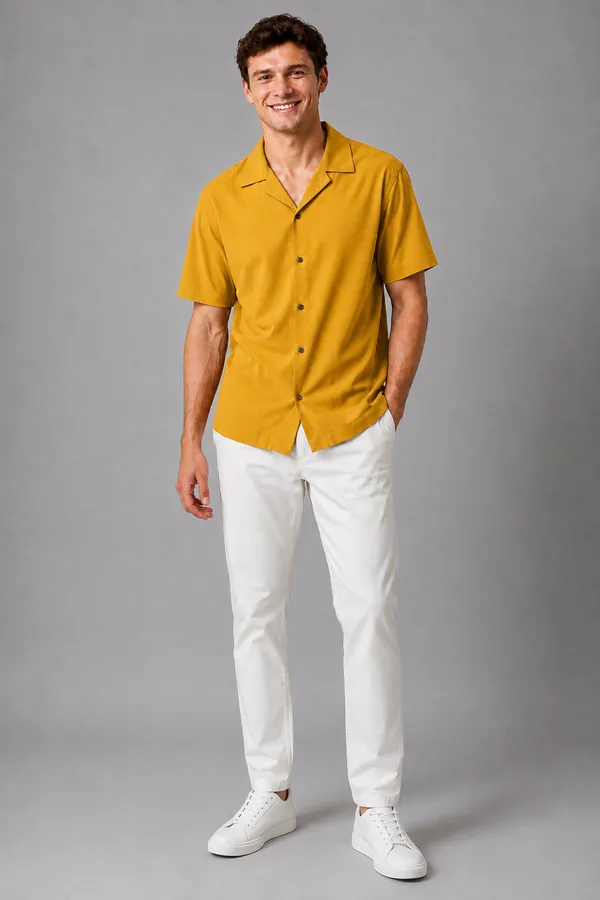 Men's_Mustard_Yellow_Cuban_Collar_Cotton_Flex_Shirt_�_The_Resort_Collection