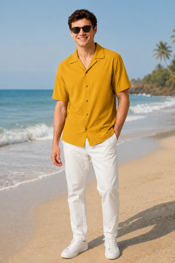 Men's_Mustard_Yellow_Cuban_Collar_Cotton_Flex_Shirt_�_The_Resort_Collection