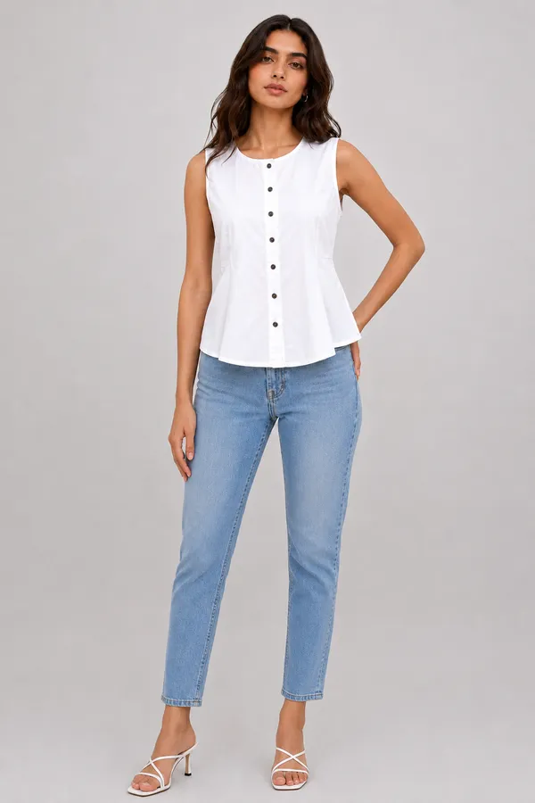 Elevate_your_everyday_wardrobe_with_this_classic_and_chic_White_Sleeveless_Peplum_Top._Crafted_for_a_crisp_yet_comfortable_look,_this_top_is_the_epitome_of_effortless_elegance,_seamlessly_transitioning_from_a_day_at_the_office_to_a_casual_weekend_outing.