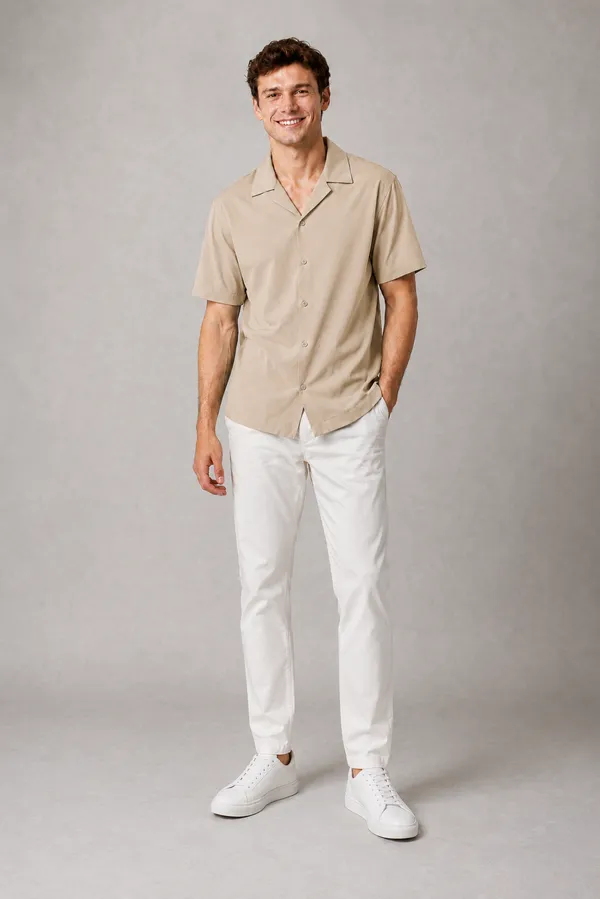 Men's_Sand_Beige_Cuban_Collar_Cotton_Flex_Shirt_�_The_Resort_Collection