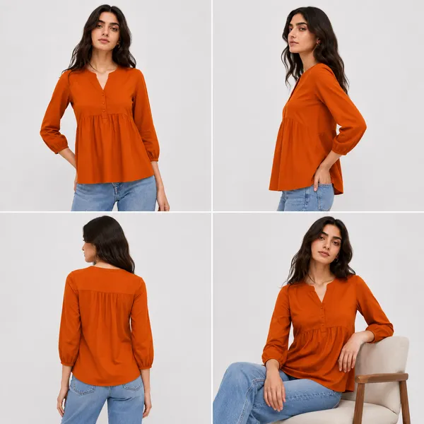 Orange_Cotton_Relaxed_Fit_Button_Front_Peplum_Top_For_Women