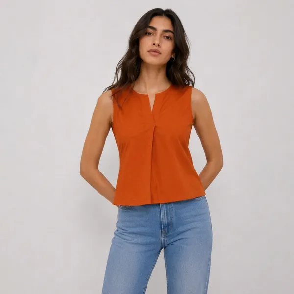 Orange_Cotton_Sleeveless_Flared_Top_For_Women
