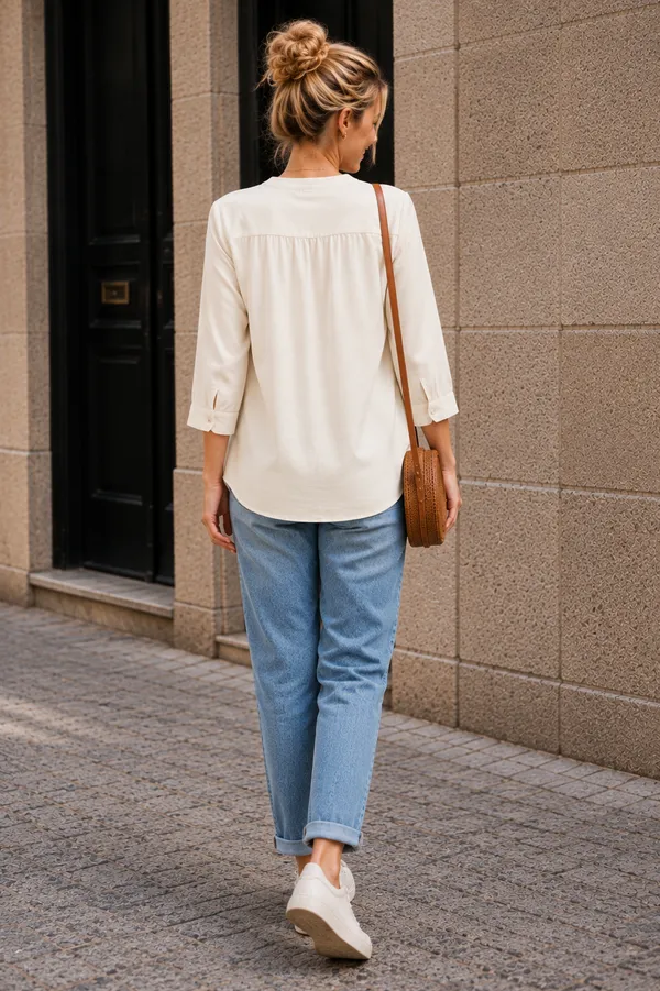 White_Cotton_Relaxed_Fit_V-Neck_Blouse_For_Women