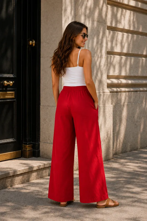 Women�s_Breathable_Red_Color_Cotton_Wide_Leg_Pants_�_Relaxed_Fit_Lounge_&_Casual_Trousers