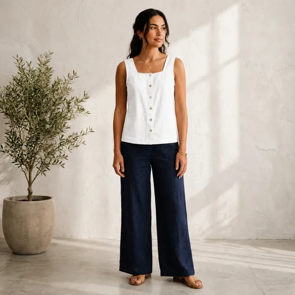 White_Cotton_Sleeveless_Button_Front_Top_For_Women