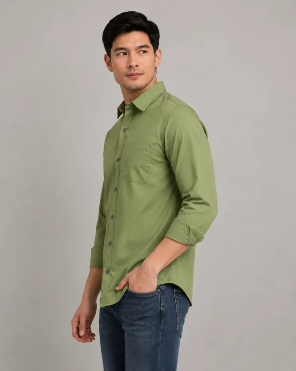 Men's_Solid_Cotton_Casual_Button-Down_Shirt_�_Olive_Green_(Full_Sleeves)