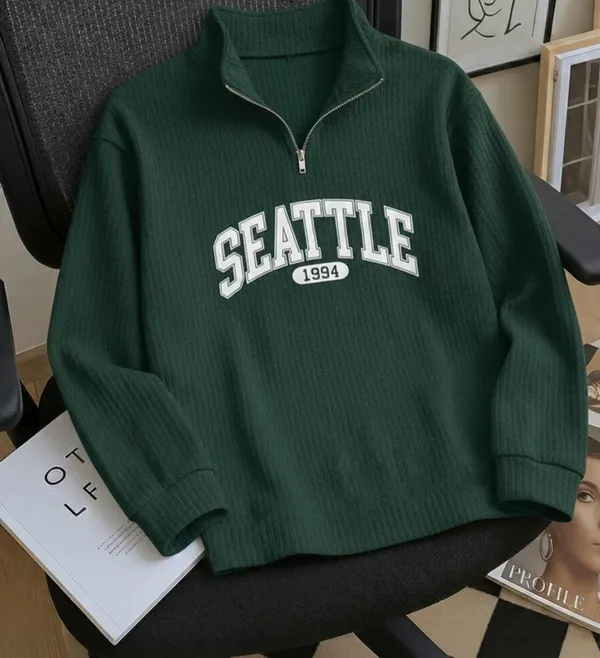 Green_Ribbed_Quarter_Zip_Pullover_Sweatshirt_for_Men