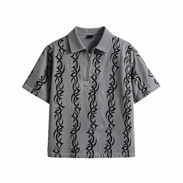 Grey_Cotton_Printed_Relaxed_Fit_Half_Zip_Polo_Shirt_For_Men