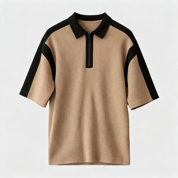 Beige_Cotton_Textured_Relaxed_Fit_Polo_T_Shirt_For_Men
