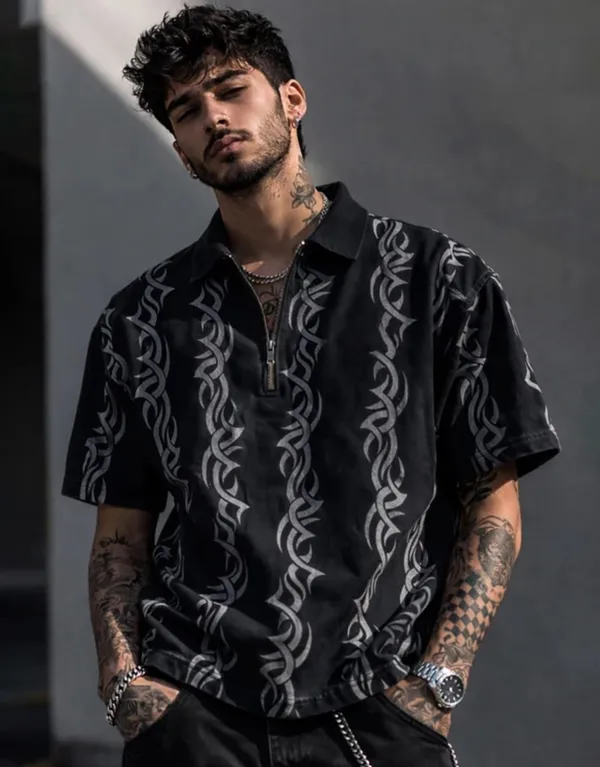 Black_Printed_Half-Zip_Shirt_for_Men