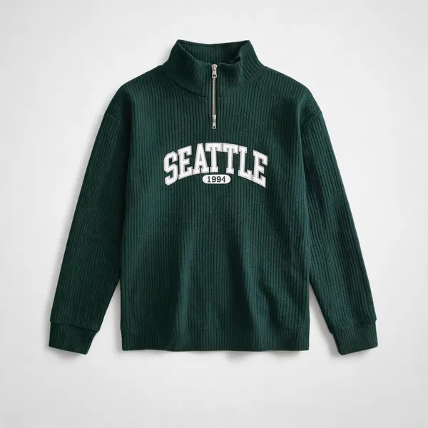 Green_Cotton_Ribbed_Quarter_Zip_Pullover_Sweatshirt_For_Men