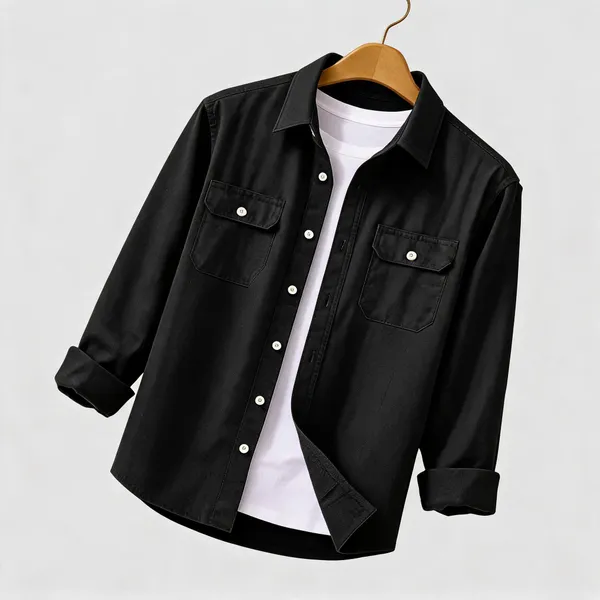 Black_Cotton_Casual_Button_Down_Shirt_For_Men