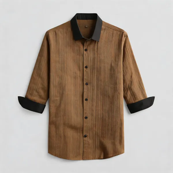 Brown_Cotton_Textured_Contrast_Trim_Casual_Shirt_For_Men