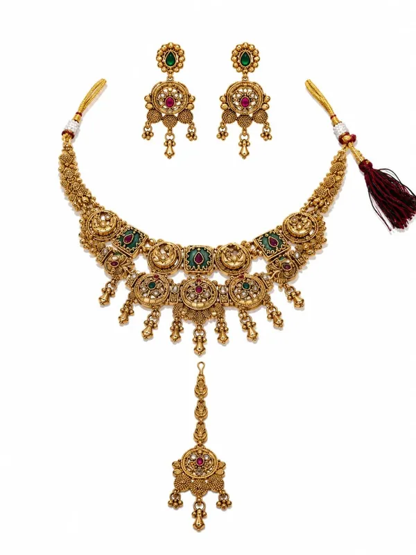 Gold_Tone_Green_Red_Statement_Necklace_Set_For_Women