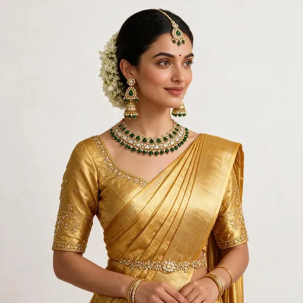 Gold-Tone_Green_Kundan_Teardrop_Necklace_And_Earrings_Set_For_Women