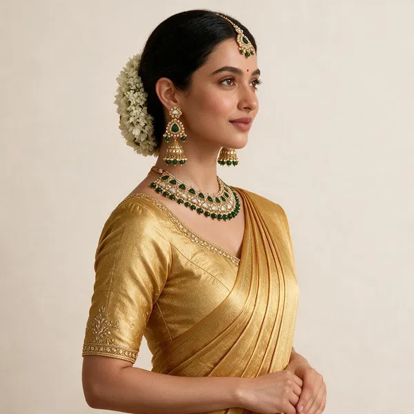 Gold-Tone_Green_Kundan_Teardrop_Necklace_And_Earrings_Set_For_Women