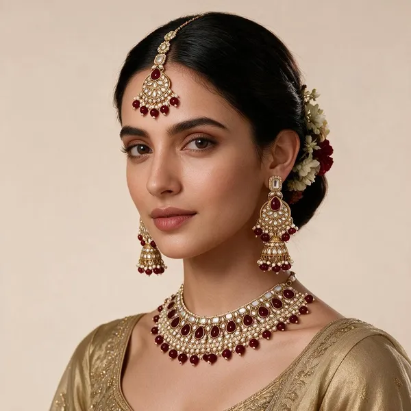 Gold-Tone_Kundan_Maang_Tikka_And_Chandelier_Earrings_Set_For_Women