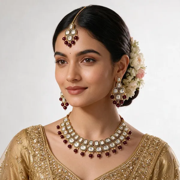Gold-Tone_Kundan_Maroon_Bead_Crescent_Necklace_Set_For_Women